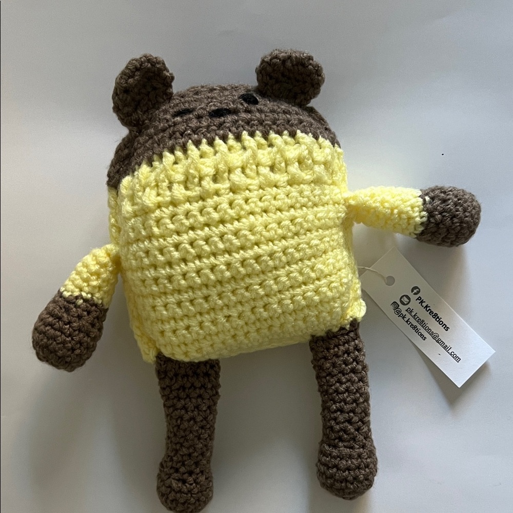Hand Crafted Yellow and Brown Crochet Stuffed Bear